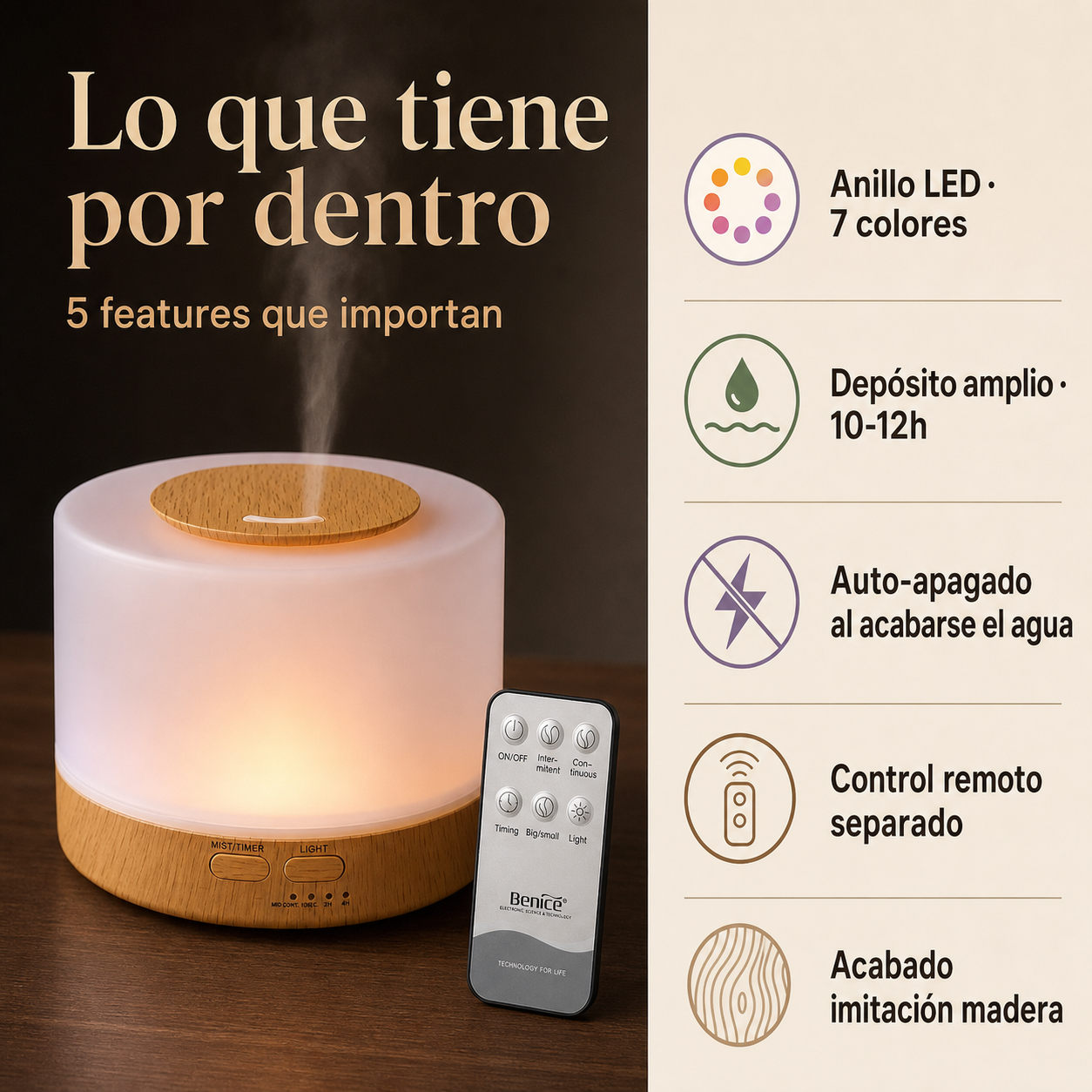 Humificador Bambu con Luz Led — vista 3
