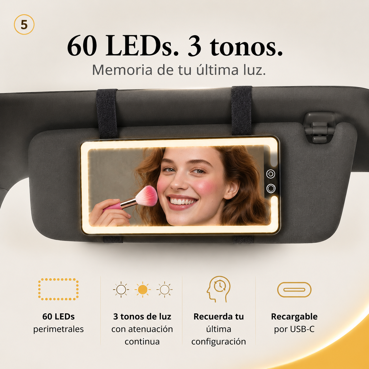 Espejo Maquillaje Con Luz Led Para Coche — vista 3