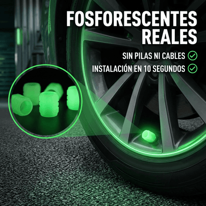Kit 4 Tapas de Válvula Fluorescentes Universales - Rines que brillan solos en la oscuridad