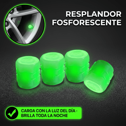 Kit 4 Tapas de Válvula Fluorescentes Universales - Rines que brillan solos en la oscuridad